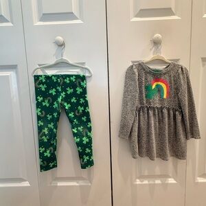 Cat & Jack 5t St Patrick’s day shamrock and rainbow long sleeve and pants SET